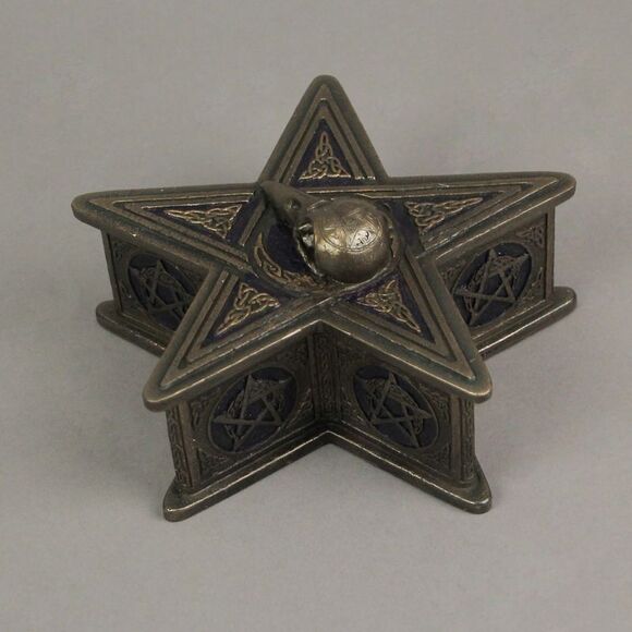 Raven Skull Pentagram Shaped Bronze Finished Trinket Box Wicca Pagan - Picture 5 of 5